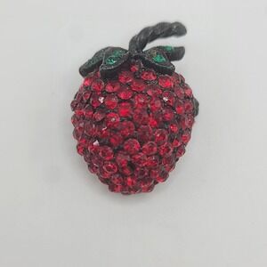 Vintage Weiss Brooch Strawberry Rhinestone Signed Red Fruit Japanned